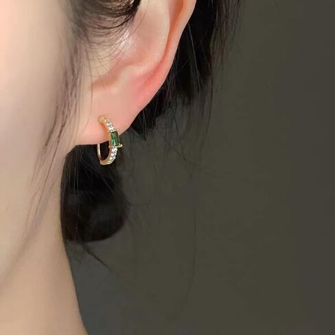 Yurielys Clip on Hoop Earring, 16K Gold Plated Cubic Zircon Open C Small Emerald Hoop Earrings, Fake Piercing Minimalist Earrings for Women Girls, Small, Cubic Zirconia, Cubic Zirconia in Kuwait