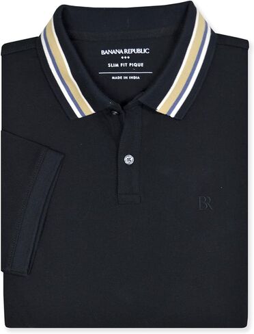قميص بولو رجالي من Banana Republic بياقة مدببة وقصة ضيقة من قماش البيكيه الشبكي المصنوع من القطن بالكامل، in Kuwait