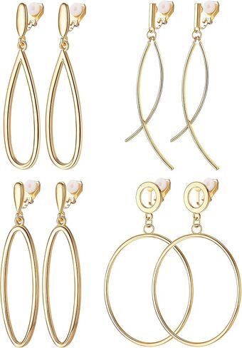 FIASASO 4 أزواج الذهب كليب على الأقراط للنساء تويست مكتنزة كليب على الأقراط غير ثقب الأقراط وهمية هوب كليب على الأقراط in Kuwait