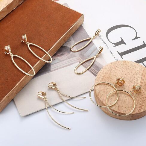 FIASASO 4 أزواج الذهب كليب على الأقراط للنساء تويست مكتنزة كليب على الأقراط غير ثقب الأقراط وهمية هوب كليب على الأقراط in Kuwait