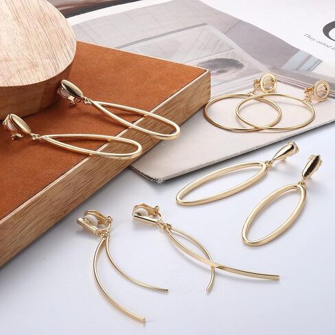 FIASASO 4 أزواج الذهب كليب على الأقراط للنساء تويست مكتنزة كليب على الأقراط غير ثقب الأقراط وهمية هوب كليب على الأقراط in Kuwait