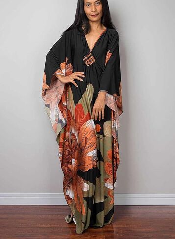 Venasha Womens Caftan Floral Print Kaftan Dress Short Sleeve Swimsuit Cover up Loungewear for Summer in Saudi Arabia
