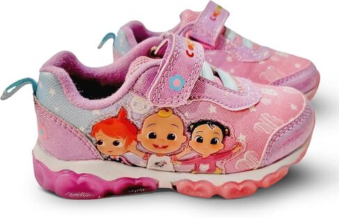 Bazillion Dreams Cocomelon Girl's Lighted Athletic Sneaker Light Up Shoes Children W/Adjustable Strap (Toddler), Pink/Purple, Size 10 in Kuwait