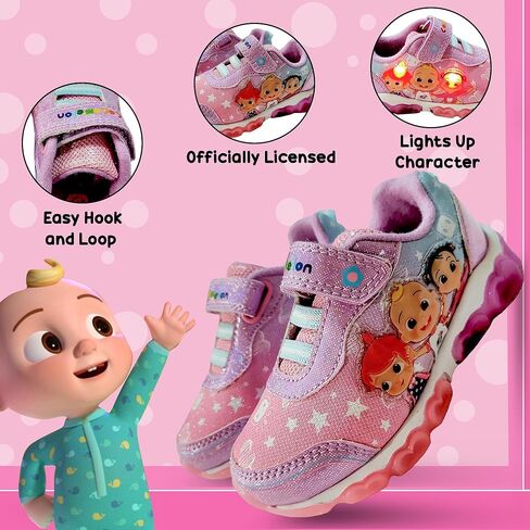 Bazillion Dreams Cocomelon Girl's Lighted Athletic Sneaker Light Up Shoes Children W/Adjustable Strap (Toddler), Pink/Purple, Size 10 in Kuwait