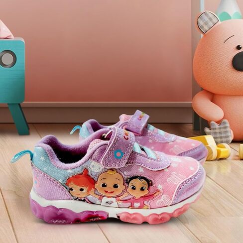 Bazillion Dreams Cocomelon Girl's Lighted Athletic Sneaker Light Up Shoes Children W/Adjustable Strap (Toddler), Pink/Purple, Size 10 in Kuwait