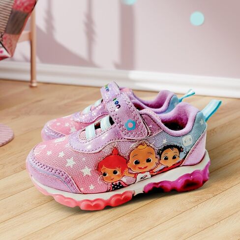 Bazillion Dreams Cocomelon Girl's Lighted Athletic Sneaker Light Up Shoes Children W/Adjustable Strap (Toddler), Pink/Purple, Size 10 in Kuwait