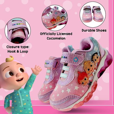 Bazillion Dreams Cocomelon Girl's Lighted Athletic Sneaker Light Up Shoes Children W/Adjustable Strap (Toddler), Pink/Purple, Size 10 in Kuwait