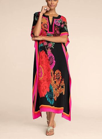 Venasha Womens Caftan Floral Print Kaftan Dress Short Sleeve Swimsuit Cover up Loungewear for Summer in Saudi Arabia