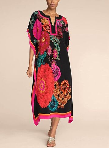 Venasha Womens Caftan Floral Print Kaftan Dress Short Sleeve Swimsuit Cover up Loungewear for Summer in Saudi Arabia