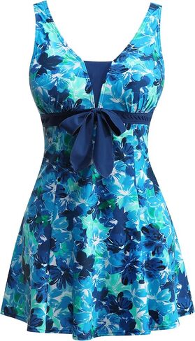 Searainer Women's One Piece Swimsuit Plus Size Swim Dress V Neck Wrap-Front Printed Swimwear Tummy Control Bathing Suit in Saudi Arabia