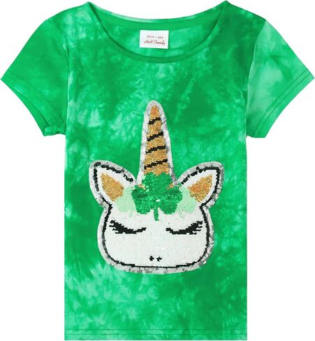 HH Family St. Patrick’s Day Shirt for Kids Flip Sequin Girls and Boys Green T-Shirt Clothing 4-12 Years in Saudi Arabia