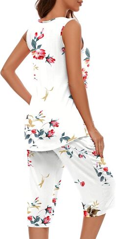 مجموعات بيجامات Findsweet للنساء بدون أكمام ناعمة من Pjs بدون أكمام وسروال كابري مع جيب للسيدات in Kuwait