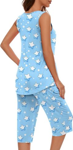 مجموعات بيجامات Findsweet للنساء بدون أكمام ناعمة من Pjs بدون أكمام وسروال كابري مع جيب للسيدات in Kuwait