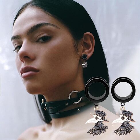 PHUSBLAY 2PCS Cool Ear Plugs Tunnels Hypoallergenic Ear Gauges 316 Stainless Steel Earring Expander Stretcher Piercing Body Jewelry (10mm(00g), Black-1) in Kuwait