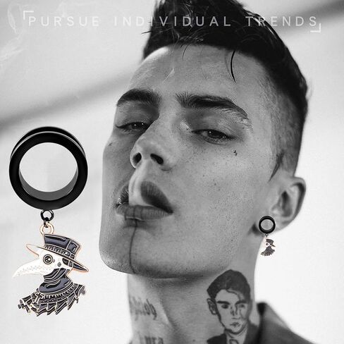 PHUSBLAY 2PCS Cool Ear Plugs Tunnels Hypoallergenic Ear Gauges 316 Stainless Steel Earring Expander Stretcher Piercing Body Jewelry (10mm(00g), Black-1) in Kuwait