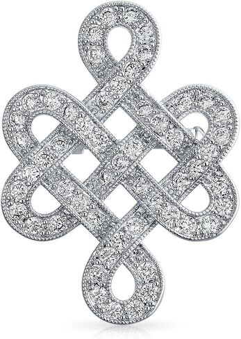 Eternal Celtic Love Knot Work Cubic Zirconia Pave CZ Wedding Brooch Pin for Women Rhodium Plated Brass 1.2 Inches, Stone, Cubic Zirconia in Saudi Arabia