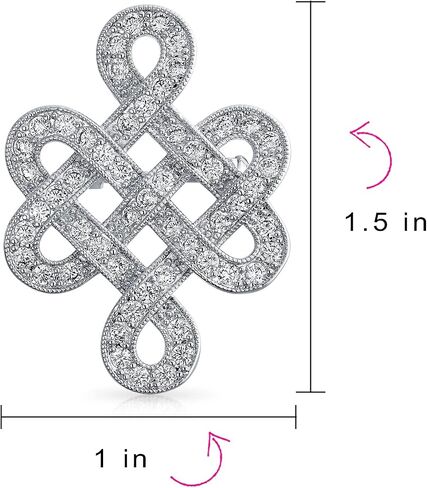 Eternal Celtic Love Knot Work Cubic Zirconia Pave CZ Wedding Brooch Pin for Women Rhodium Plated Brass 1.2 Inches, Stone, Cubic Zirconia in Saudi Arabia