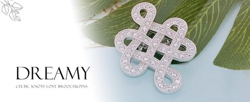 Eternal Celtic Love Knot Work Cubic Zirconia Pave CZ Wedding Brooch Pin for Women Rhodium Plated Brass 1.2 Inches, Stone, Cubic Zirconia in Saudi Arabia