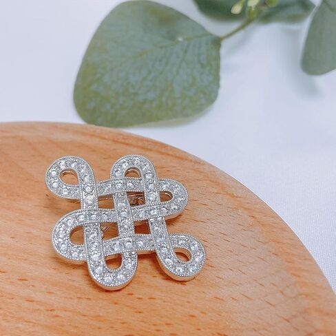Eternal Celtic Love Knot Work Cubic Zirconia Pave CZ Wedding Brooch Pin for Women Rhodium Plated Brass 1.2 Inches, Stone, Cubic Zirconia in Saudi Arabia