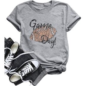 MOUSYA Leopard Football Game Day Shirt Football T Shirts Game Day Shirt Casual Short Sleeve Shirts Top in Saudi Arabia