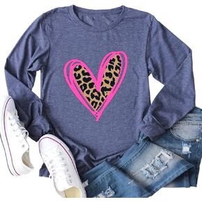 Mage Ella Womens Valentine's Tees Long Sleeve Front Love Heart Printed T-Shirt Girlfriend Wife Gift in Kuwait