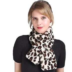 Jovono Women's Winter Fake Faux Fur Scarf Collar Leopard Plush Shawl Neck Warmer in Kuwait