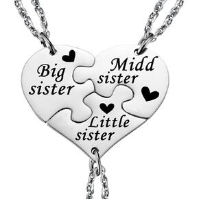 Aesnefe Sister Necklaces for 3 Big Sis Mid Sis Lil Sis Matching Heart Necklace Set BFF Best Friends Necklaces for 3 Sister Friendship Birthday Jewelry Gifts for Sister Teen Girls Women in Kuwait