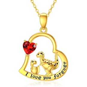 Aihpos 14K Solid Gold Dinosaur Necklace for Mother - Dainty Dinosaur Mother Child Pendant Necklace for Mama Wife Lover Mom Grandma, Gold, Cubic Zirconia in Kuwait
