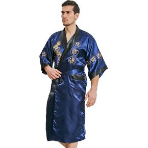 رداء حمام Samurai JP للرجال بتصميم كيمونو من الساتان للاسترخاء (سلسلة التنين/فستان ليلي) مع منشفة in Saudi Arabia