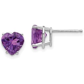 Heart Natural Amethyst Stud Earrings in Real 14k White Gold 7mm in Kuwait