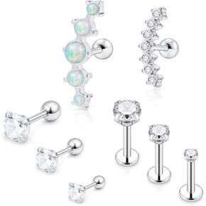 SCERRING 8 قطع 16 جرام من الفولاذ المقاوم للصدأ هيليكس دايث الغضروف الزنمة أقراط الحديد حلقات مسمار ثقب الجسم مجوهرات أوبال شفاف تشيكوسلوفاكيا طول الشريط 6 مم in Kuwait