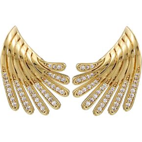 Aksod Gold Wing Earrings Stud Irregular Angel Wing Crystal Earrings Glitter Rhinestone Ear Pin Retro Trendy Jewelry for Women and Girls, Zinc, No Gemstone in Kuwait