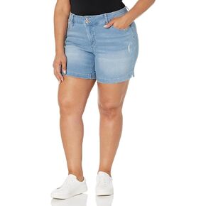 Royalty For Me Womens High Rise Plus Size Essential 2-Button Side Slit Hem Shorts, Midnight Sky Blue Rips, 22W in Saudi Arabia