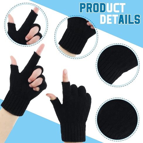 3 Pairs Unisex Fingerless Knit Gloves Soft Warm Unisex Fingerless Gloves Half Finger Stretchy Gloves with Finger Holes for Women Men, Black Grey and White, Black, Gray and White, One size in Kuwait