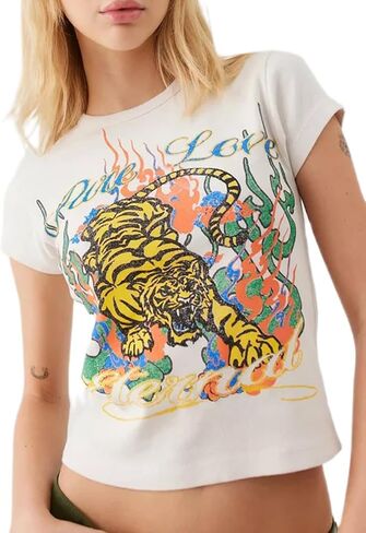 Baby Tees for Women Cute Tiger Graphic Short Sleeve T- Shirt Y2K Summer Crop Top for Teen Girls Aesthetic in Kuwait