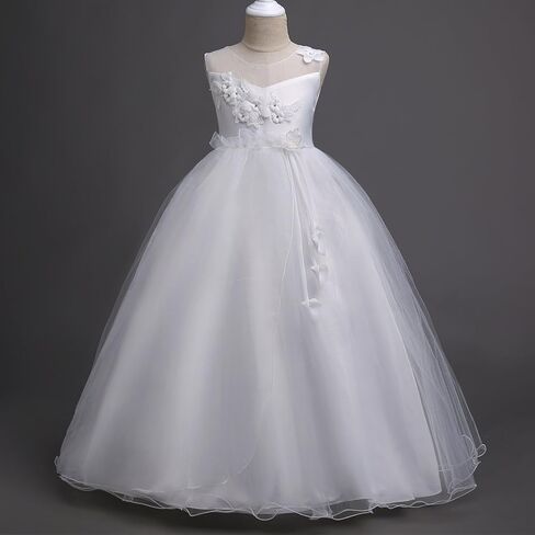 Flower Girl Lace Tulle Formal Dress Pageant Princess Long Dance Party Wedding Bridesmaid Evening Maxi Gown in Kuwait