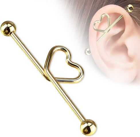 Pierced Owl 14GA Titanium Plated 316L Stainless Steel Curved Heart Industrial Barbell in Saudi Arabia