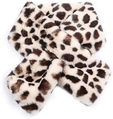 Jovono Women's Winter Fake Faux Fur Scarf Collar Leopard Plush Shawl Neck Warmer in Kuwait