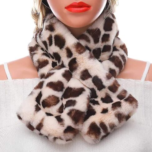 Jovono Women's Winter Fake Faux Fur Scarf Collar Leopard Plush Shawl Neck Warmer in Kuwait