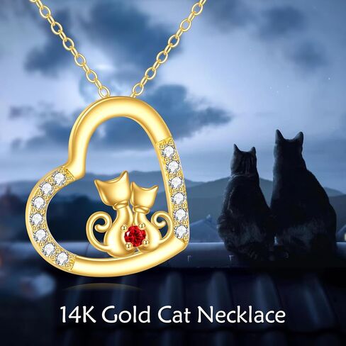KECHO Gold Cat Necklace Gifts for Women 14K Gold Love Heart Cat Pendant Necklace Fine Gold Cats Jewelry Christmas Gifts for Mom Girls Mother Her in Kuwait