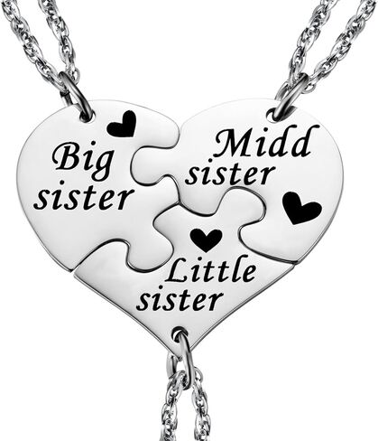 Aesnefe Sister Necklaces for 3 Big Sis Mid Sis Lil Sis Matching Heart Necklace Set BFF Best Friends Necklaces for 3 Sister Friendship Birthday Jewelry Gifts for Sister Teen Girls Women in Kuwait
