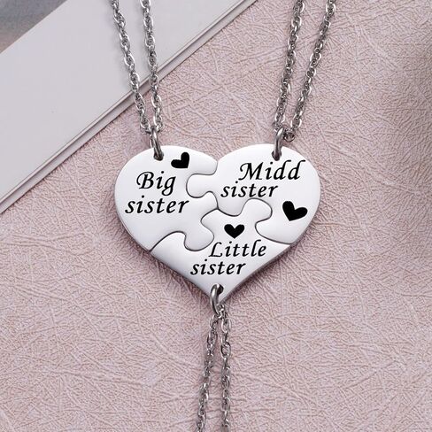 Aesnefe Sister Necklaces for 3 Big Sis Mid Sis Lil Sis Matching Heart Necklace Set BFF Best Friends Necklaces for 3 Sister Friendship Birthday Jewelry Gifts for Sister Teen Girls Women in Kuwait