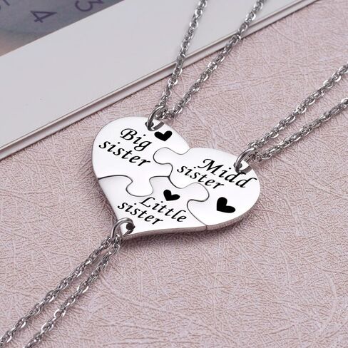 Aesnefe Sister Necklaces for 3 Big Sis Mid Sis Lil Sis Matching Heart Necklace Set BFF Best Friends Necklaces for 3 Sister Friendship Birthday Jewelry Gifts for Sister Teen Girls Women in Kuwait