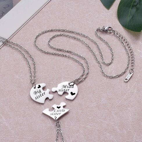 Aesnefe Sister Necklaces for 3 Big Sis Mid Sis Lil Sis Matching Heart Necklace Set BFF Best Friends Necklaces for 3 Sister Friendship Birthday Jewelry Gifts for Sister Teen Girls Women in Kuwait