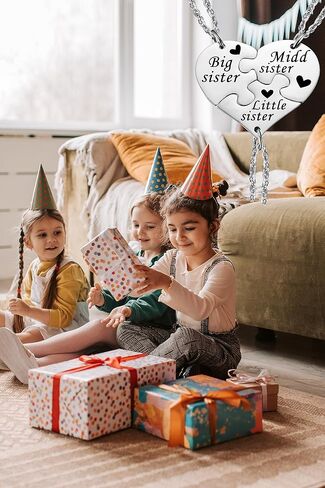 Aesnefe Sister Necklaces for 3 Big Sis Mid Sis Lil Sis Matching Heart Necklace Set BFF Best Friends Necklaces for 3 Sister Friendship Birthday Jewelry Gifts for Sister Teen Girls Women in Kuwait