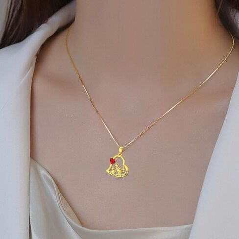 Aihpos 14K Solid Gold Dinosaur Necklace for Mother - Dainty Dinosaur Mother Child Pendant Necklace for Mama Wife Lover Mom Grandma, Gold, Cubic Zirconia in Kuwait