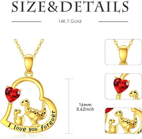 Aihpos 14K Solid Gold Dinosaur Necklace for Mother - Dainty Dinosaur Mother Child Pendant Necklace for Mama Wife Lover Mom Grandma, Gold, Cubic Zirconia in Kuwait