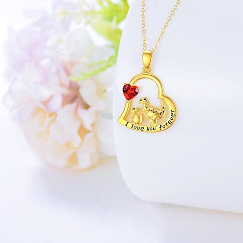 Aihpos 14K Solid Gold Dinosaur Necklace for Mother - Dainty Dinosaur Mother Child Pendant Necklace for Mama Wife Lover Mom Grandma, Gold, Cubic Zirconia in Kuwait