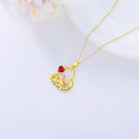 Aihpos 14K Solid Gold Dinosaur Necklace for Mother - Dainty Dinosaur Mother Child Pendant Necklace for Mama Wife Lover Mom Grandma, Gold, Cubic Zirconia in Kuwait