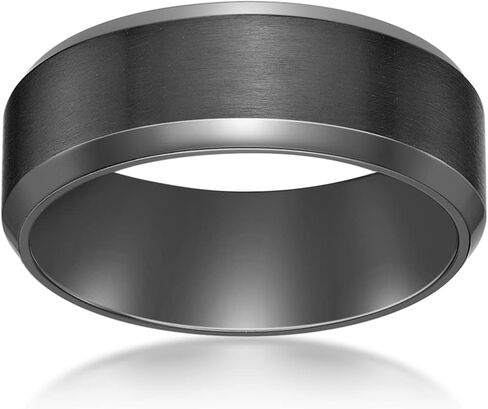 Metro Jewelry Black Zirconium or Stainless Steel Classic Beveled Edge Band Ring for Men - 8 MM Wide Ring - Anniversary Ring Size 7 to 12 in Saudi Arabia